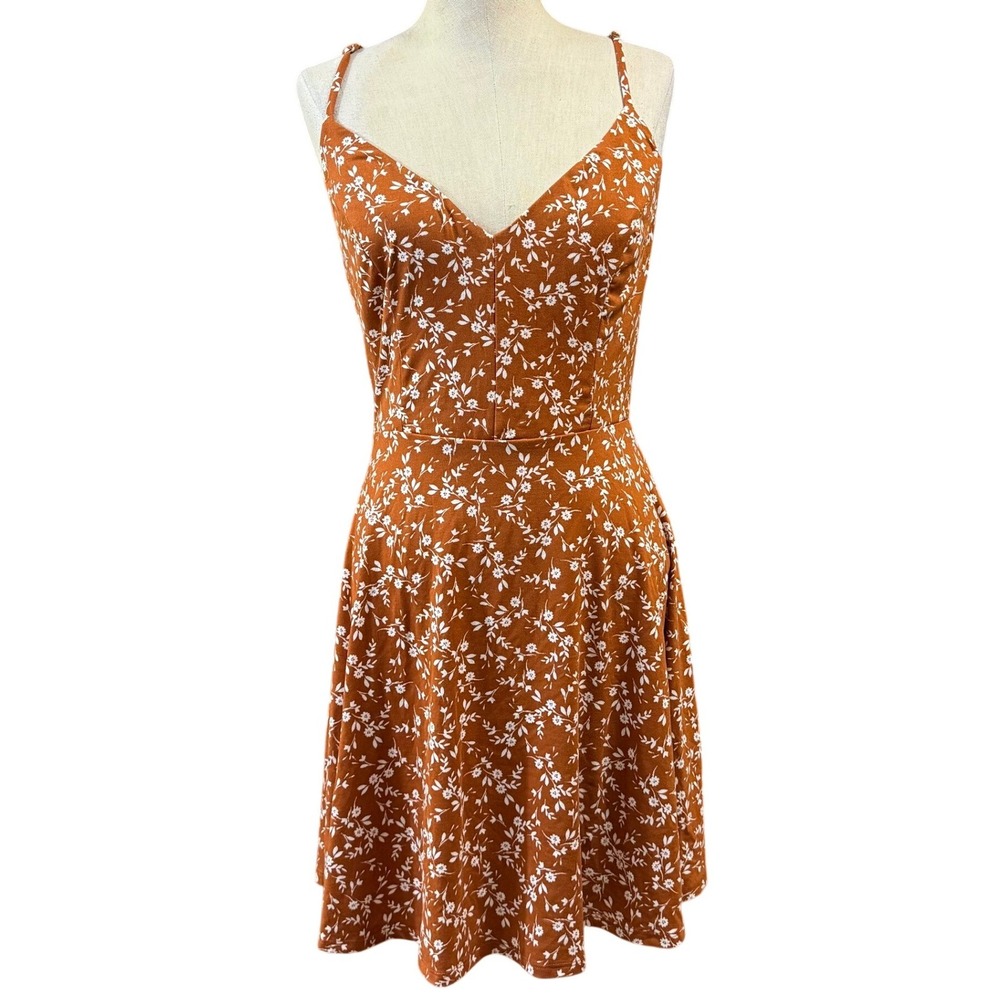 Nine Britton LP Mini Sundress Orange Soft Floral Cross Back Cottage Coquette‎